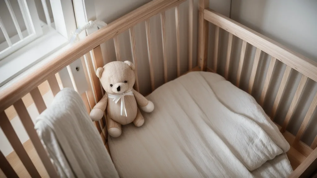 Lit à barreaux en bois préparé pour la sieste collective, repère de sommeil essentiel chez l'assistante maternelle