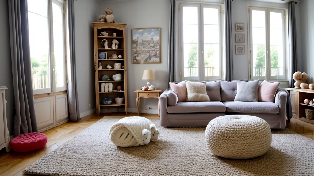 Espace sensoriel calme pensé pour accompagner la phase du non chez l'enfant de deux ans, coussins et tissus à motifs texturés