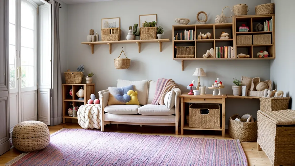 Gobelets à empiler colorés sur une petite table d'enfant en bois, jeu de cause à effet à domicile